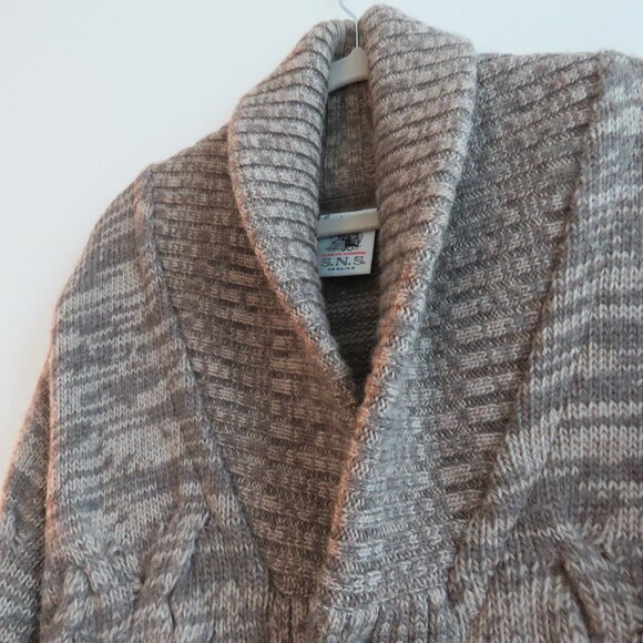 S.N.S. HERNING 100% Wool Shawl Collar Chunky Knit Fisherman Cardigan Men's Sz S - Picture 9 of 16